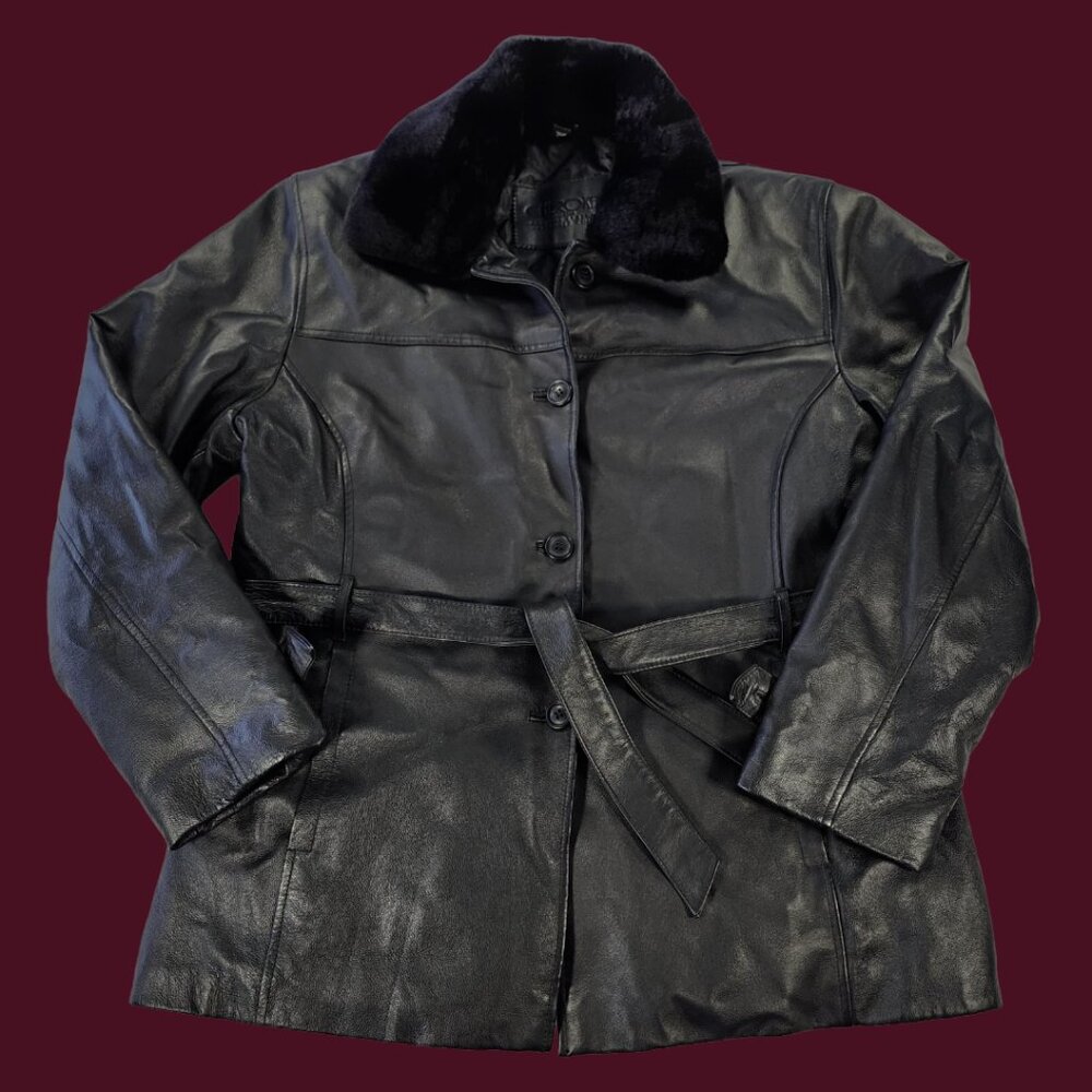 Cherokee Genuine Leather Belted Jacket • Black 90s Y2K • Size S